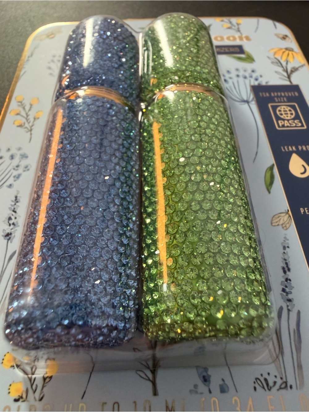 Wandering Moon | Rhinestone Blue & Green Refillable Perfume Atomizers - 2 Pack - Picture 4 of 6